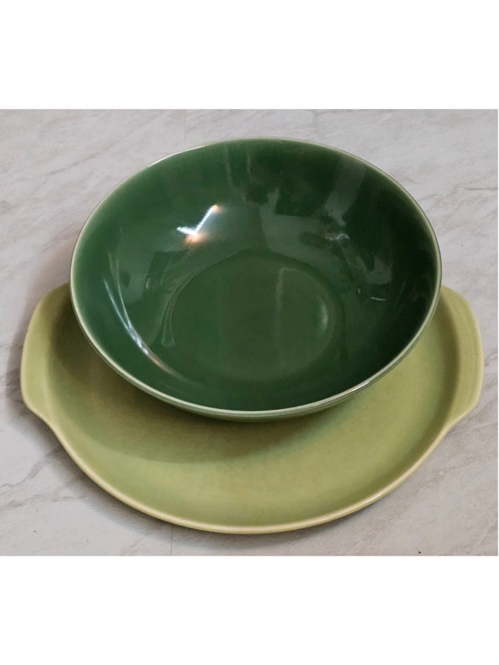Vintage Universal Ballerina Green Bowl Chartreuse Handled Platter USA MCM